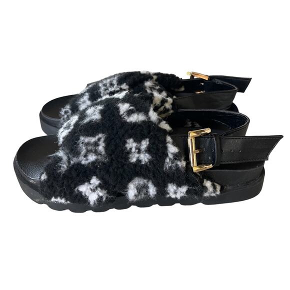 Lemonade Crossover Sandals in Too Rich Black Sherpa Size 39 - Picture 1 of 7